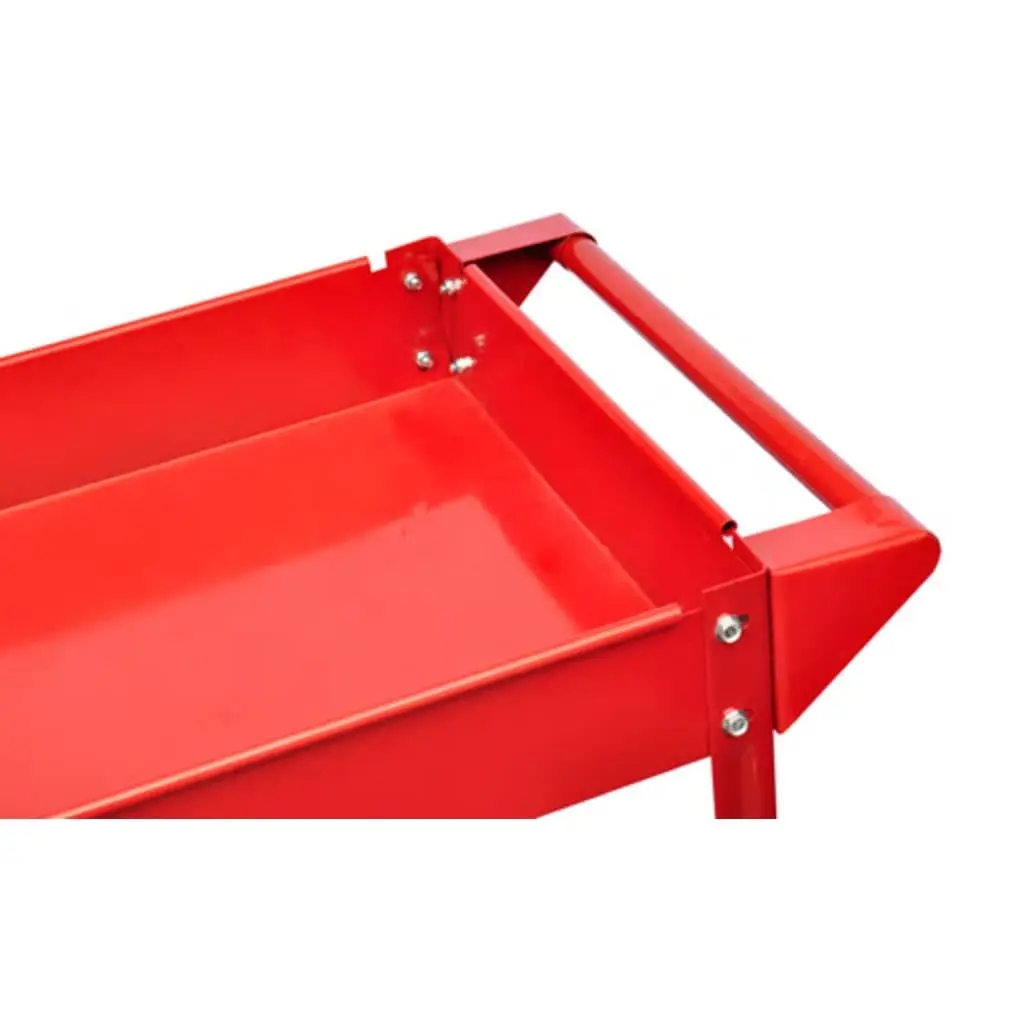 Workshop Tool Trolley Red 2 Shelves Swivel Wheels 100kg Capacity