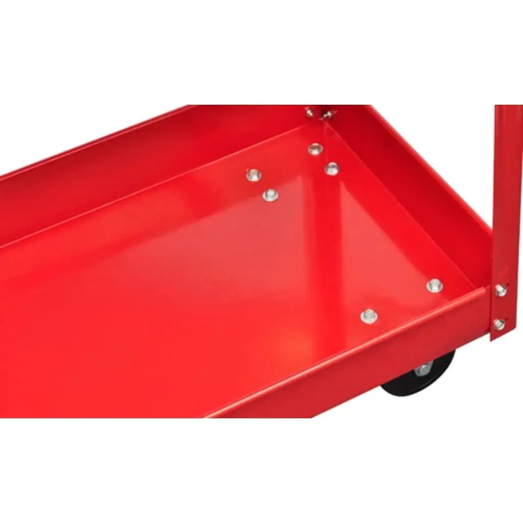 Workshop Tool Trolley Red 2 Shelves Swivel Wheels 100kg Capacity