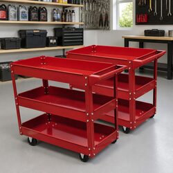 Workshop Tool Trolley 3 Shelves 100kg Load Capacity Swivel Wheels Storage Cart