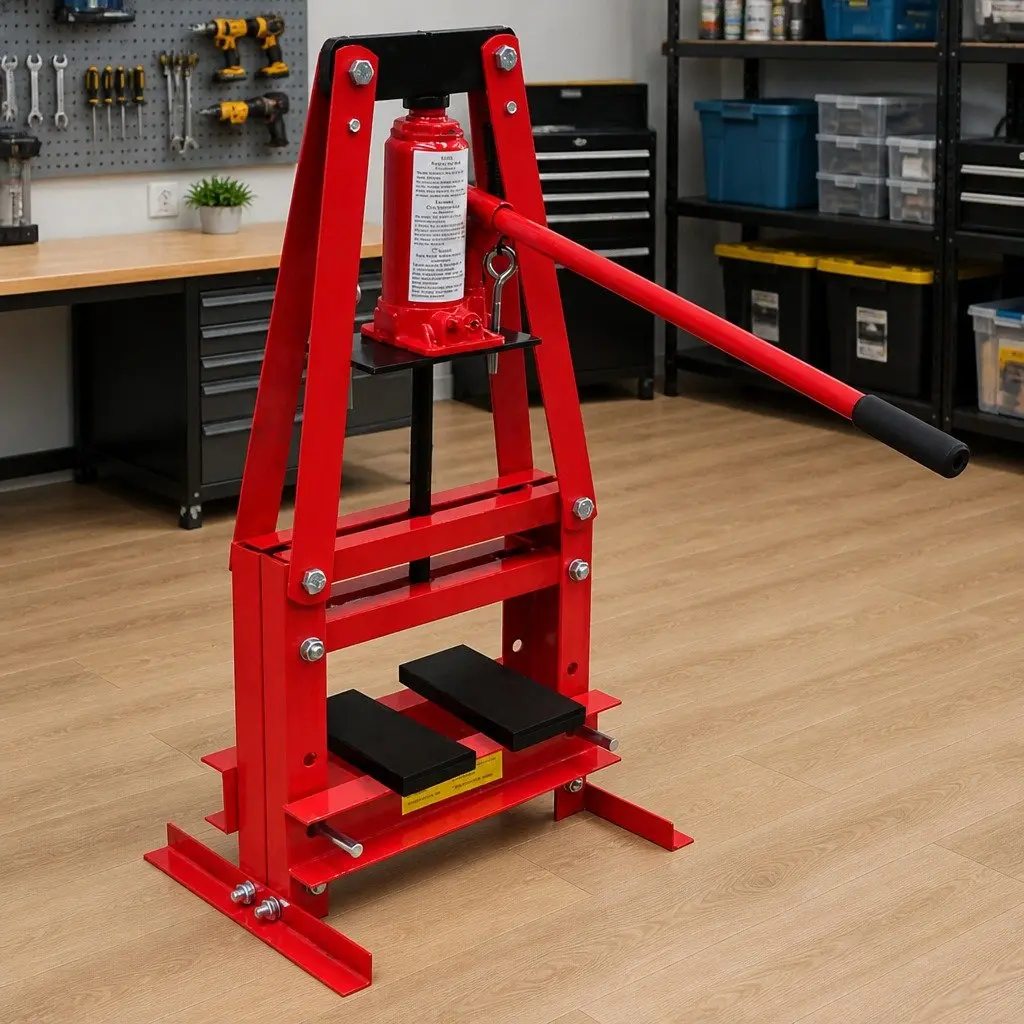 6 Ton Hydraulic Floor Shop Press Red Heavy Duty Adjustable Cross Beams