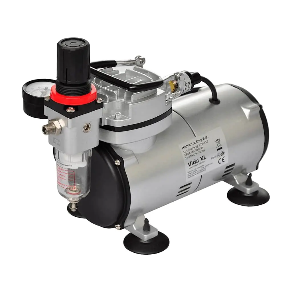 Airbrush Compressor Set Mini Oil-Free Piston Dual Spray Guns Adjustable Air Pressure