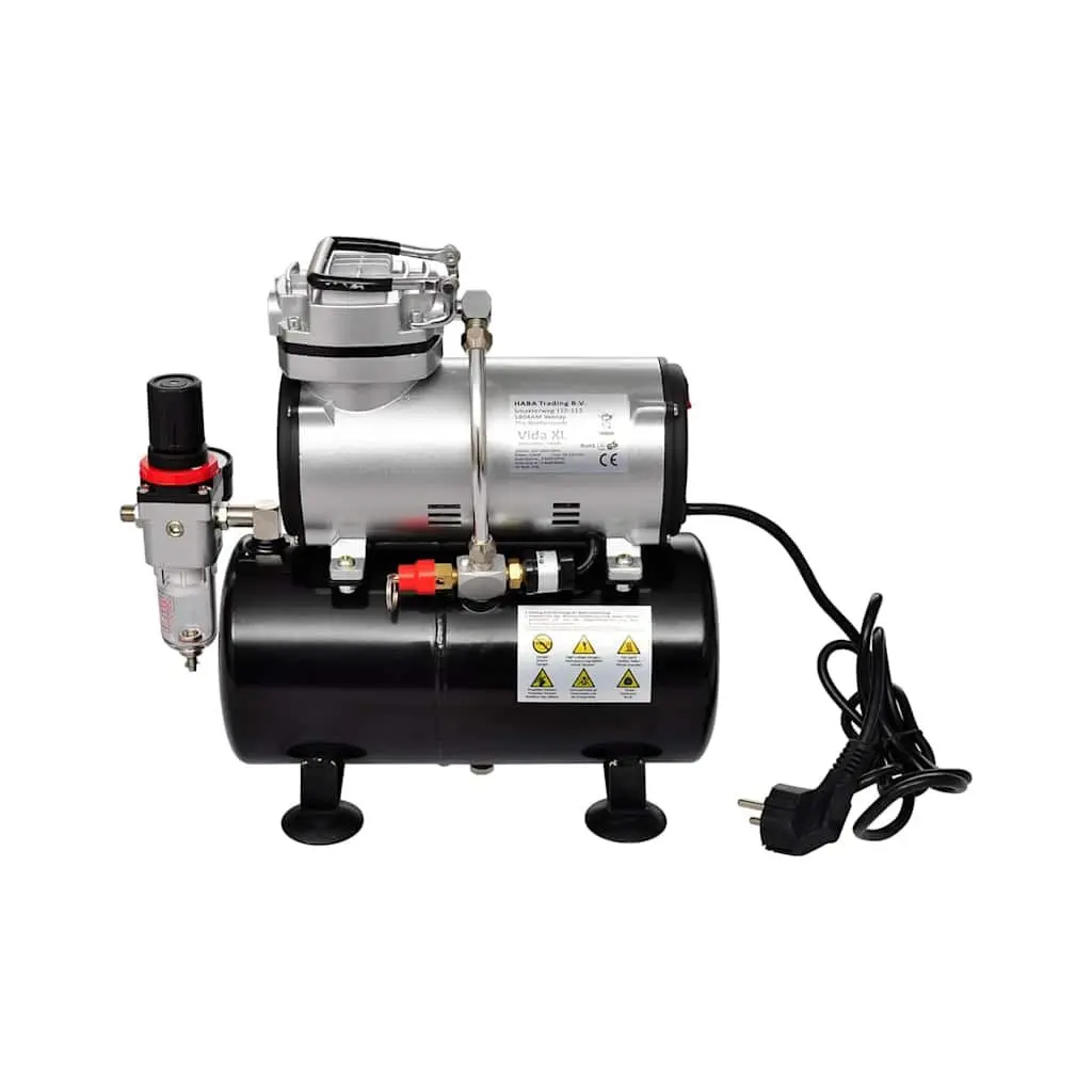 Airbrush Compressor Set Black Mini Piston Tank with 2 Spray Guns Adjustable Air Pressure Low Noise Operation