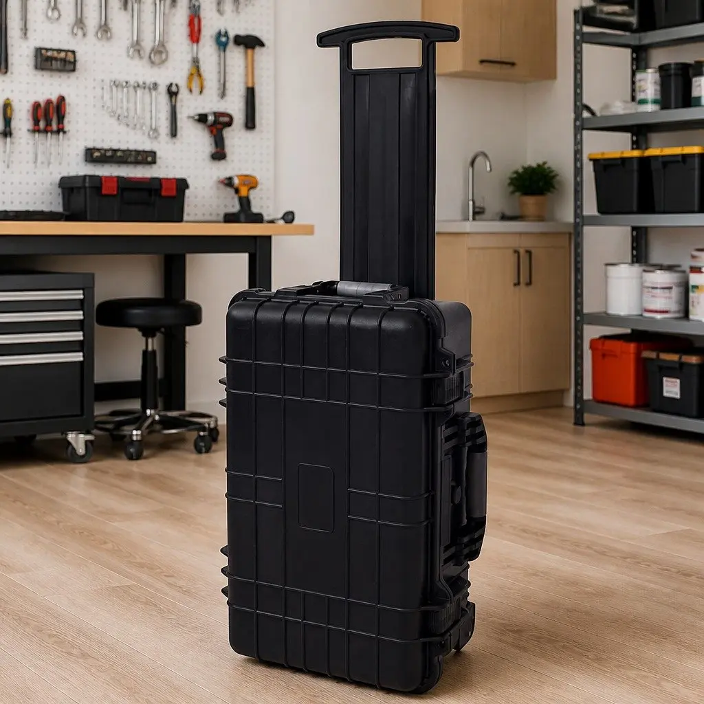 Wheeled Tool Case Black Polypropylene Pick Pluck Foam Interior Watertight Dust-proof Crush-proof