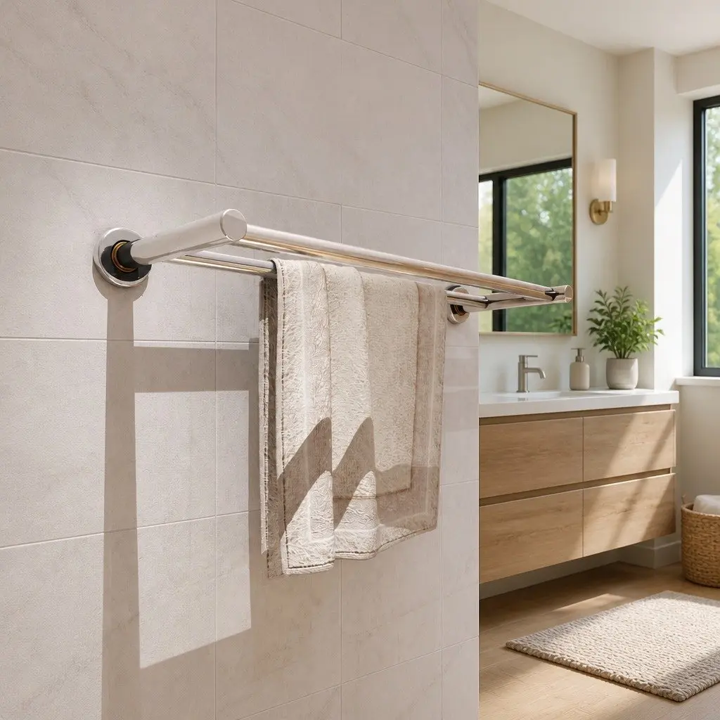 Wall Mounted Towel Rack Silver Stainless Steel 2 Tubes Durable Bathroom Storage Bar