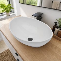 Oval Ceramic Basin Bathroom Sink White Washroom Vessel 40 x 33 cm