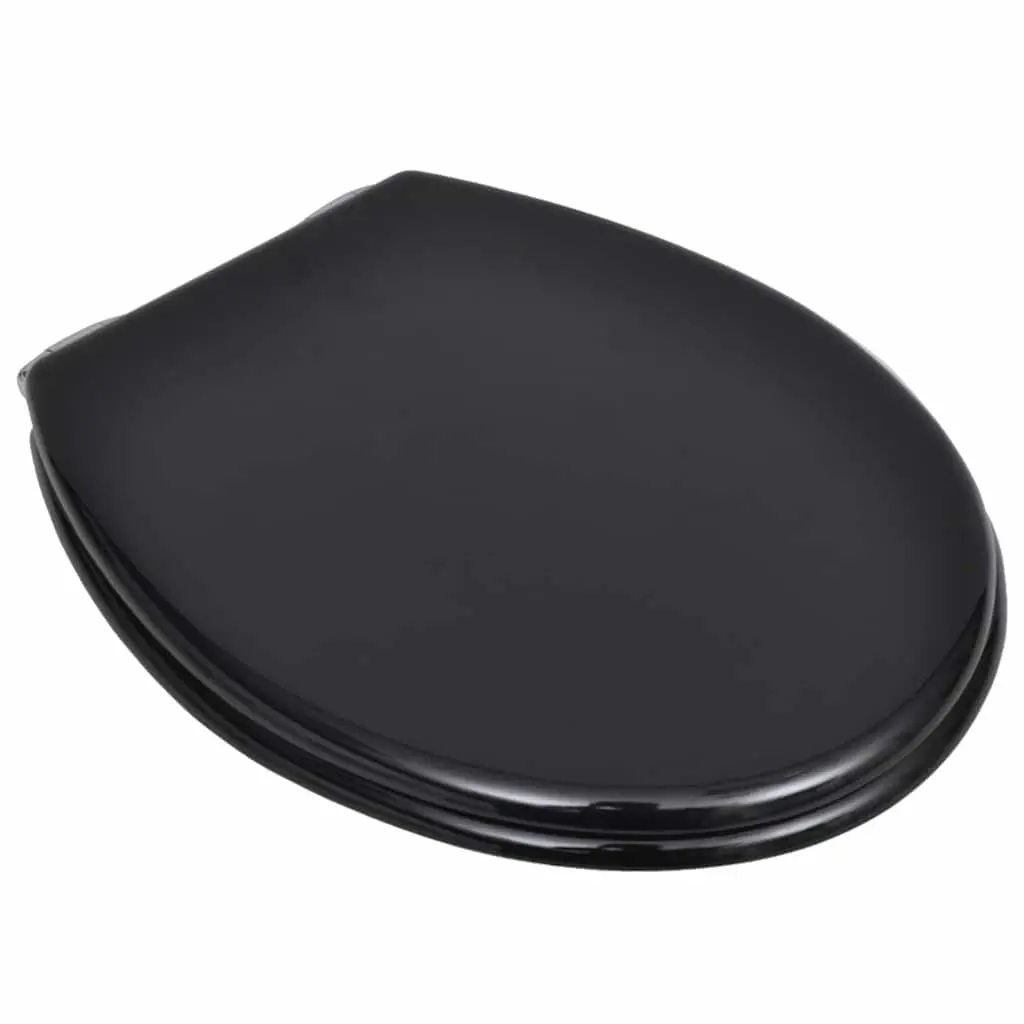 Toilet Seat Black MDF Adjustable Soft Close Lid Chrome Zinc Hinges Durable