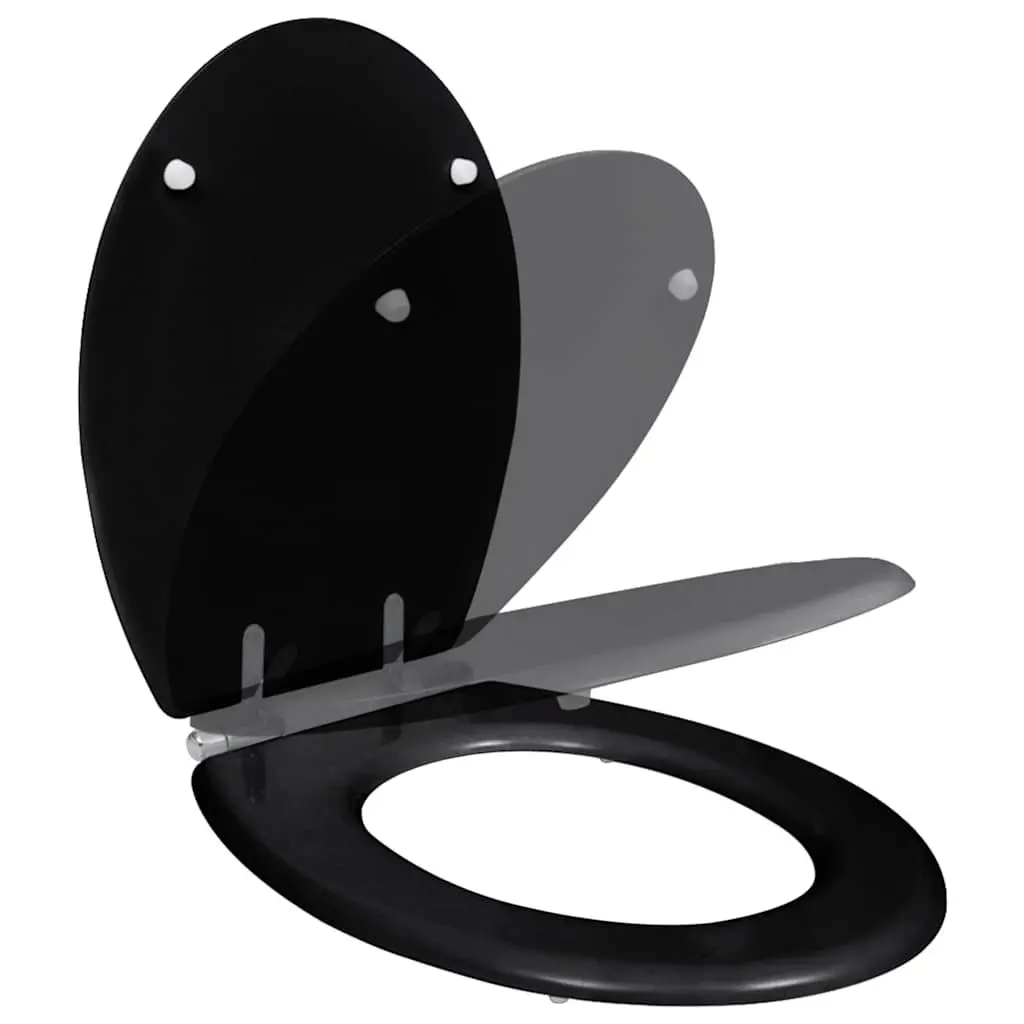 Toilet Seat Black MDF Adjustable Soft Close Lid Chrome Zinc Hinges Durable