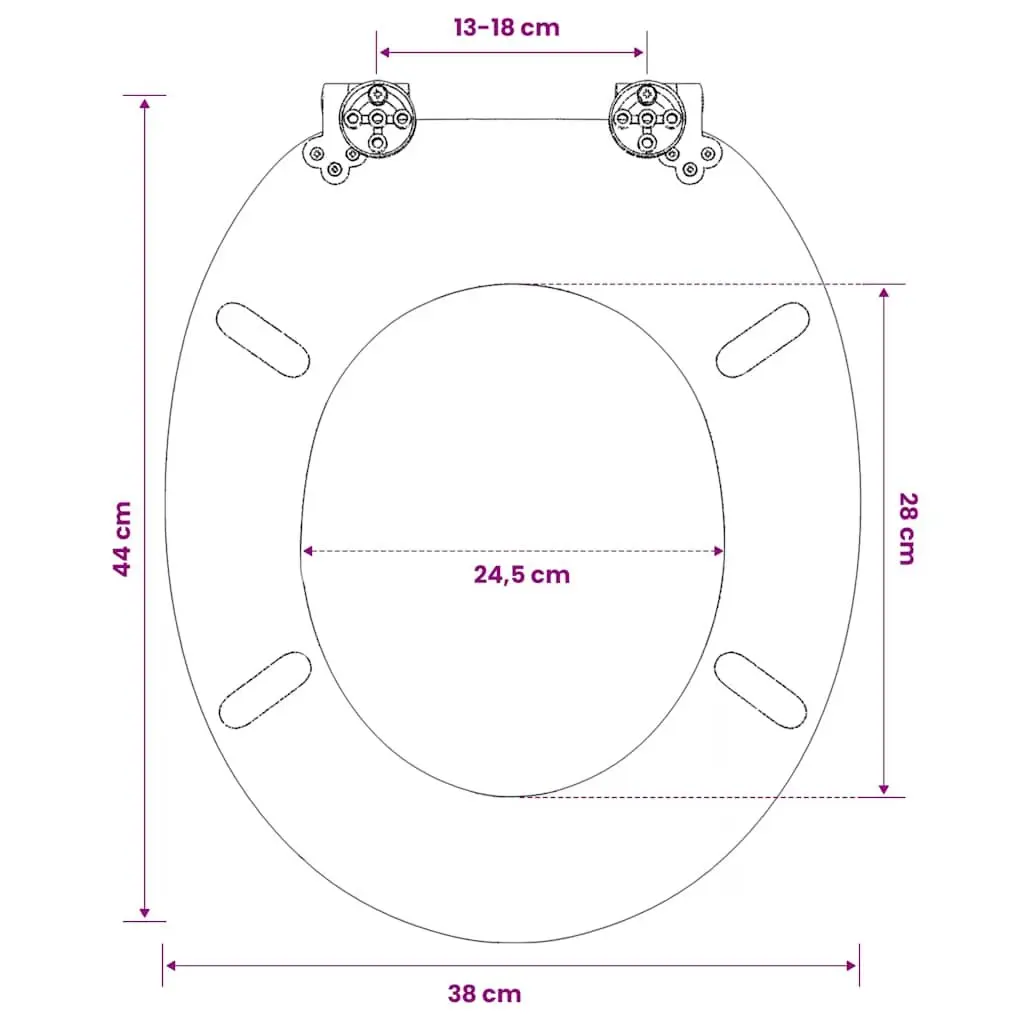 Universal Toilet Seat with MDF Lid Black Durable Chrome Hinges Bathroom Fixture