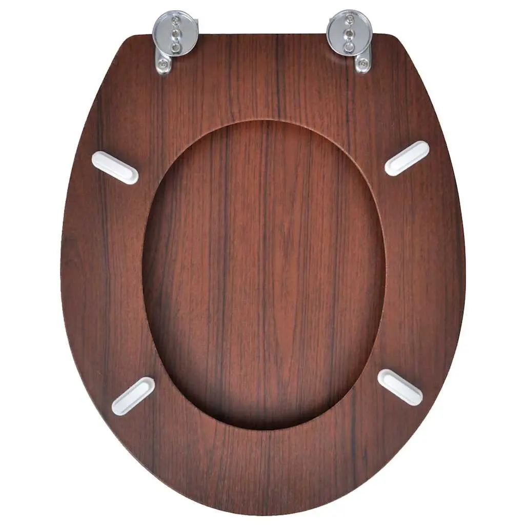 Toilet Seat Brown MDF Durable Chrome Hinges Universal Fit