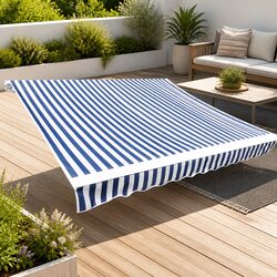 Awning Replacement Fabric Blue White 4x3m UV Resistant Polyester Canvas Patio