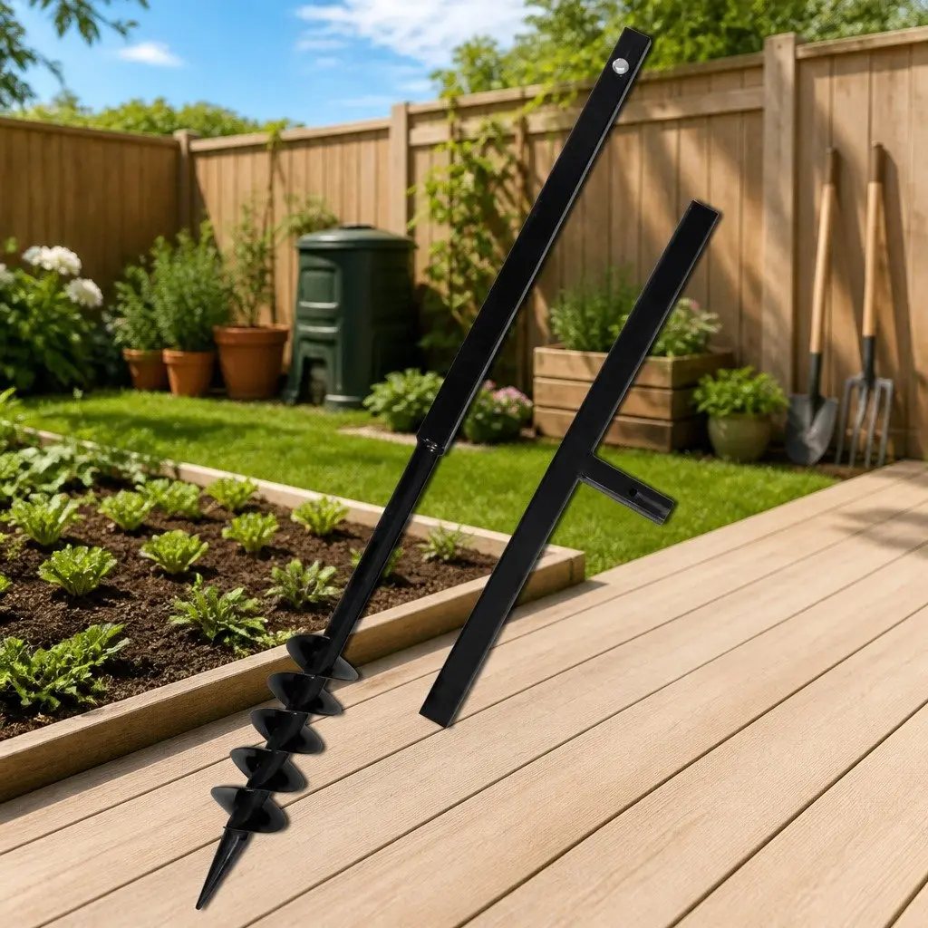 Ground Drill Auger Bit Black 80mm Double Spirals Handle Gardening Soil Aeration Tool