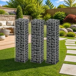 Gabion Basket Set 3 pcs Silver Wire Fence Panel Retaining Wall Garden Landscape