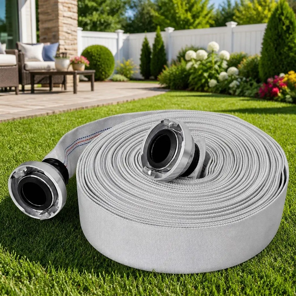 Fire Flat Hose 20m 2 Inch Weather Resistant PVC Smooth Lining C-Storz Couplings
