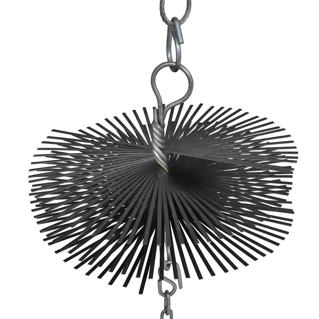 Round Chimney Cleaning Brush Black 20cm Durable Tool with Eyelets for Thread Attachment