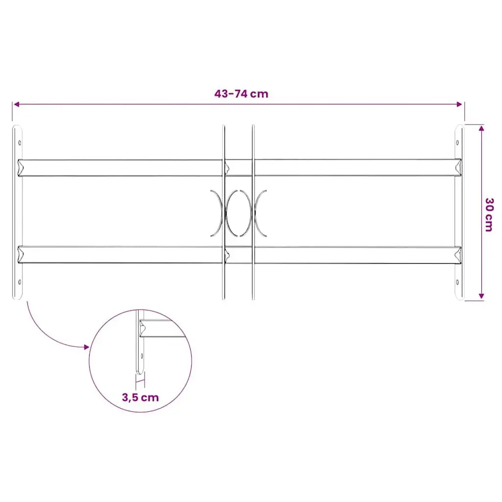 Window Security Grille Adjustable 500-650 mm Silver 2 Crossbars Protection
