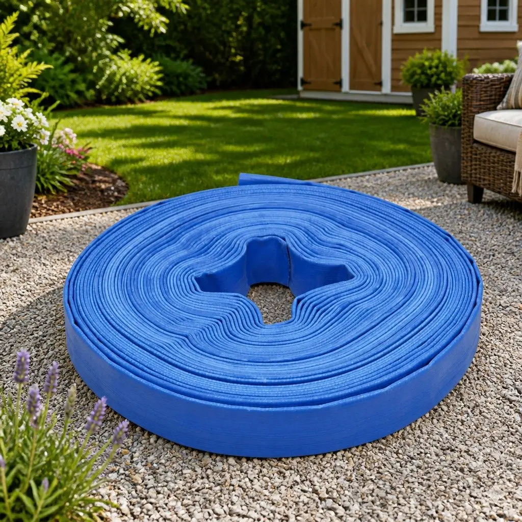 Flat Hose 25 m 1 inch PVC Weather Resistant Reinforced for Water Pump Installation