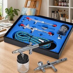 Airbrush Set with 2 Spray Guns for Model Painting Car Art Nail Design Fine Arts