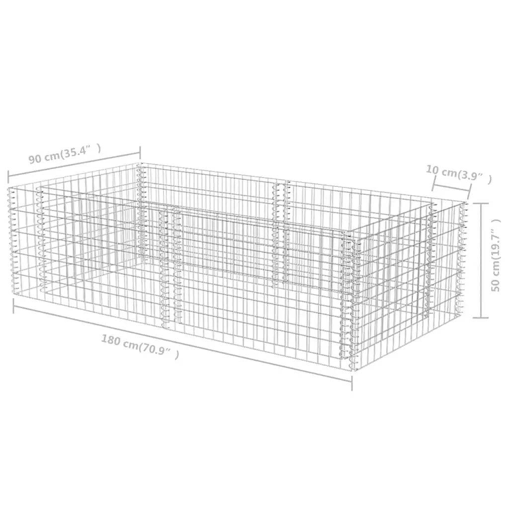 Gabion Planter Silver 180 x 90 x 50 cm Welded Mesh Grid Structure for Garden and Patio