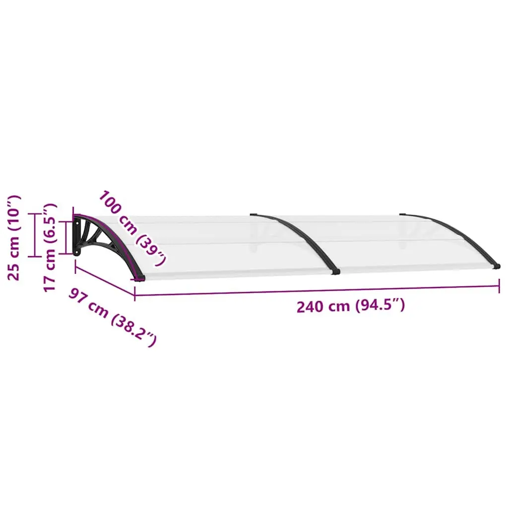 Door Canopy Black 240 x 100 cm Hollow Polycarbonate Weather Protection