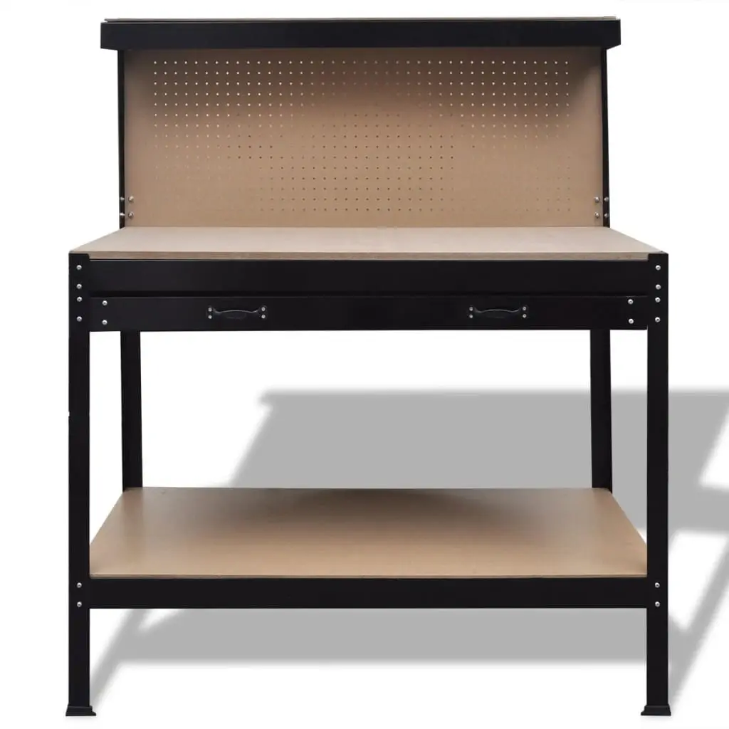 Steel Workbench Brown Spacious Drawer Pegboard Hooks Tool Storage