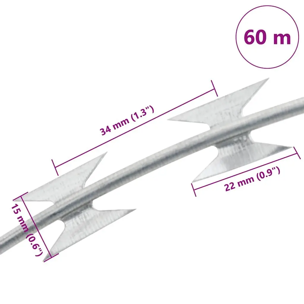 Razor Wire Clipped Concertina Coil 60m Galvanised Steel Security Fence Barrier