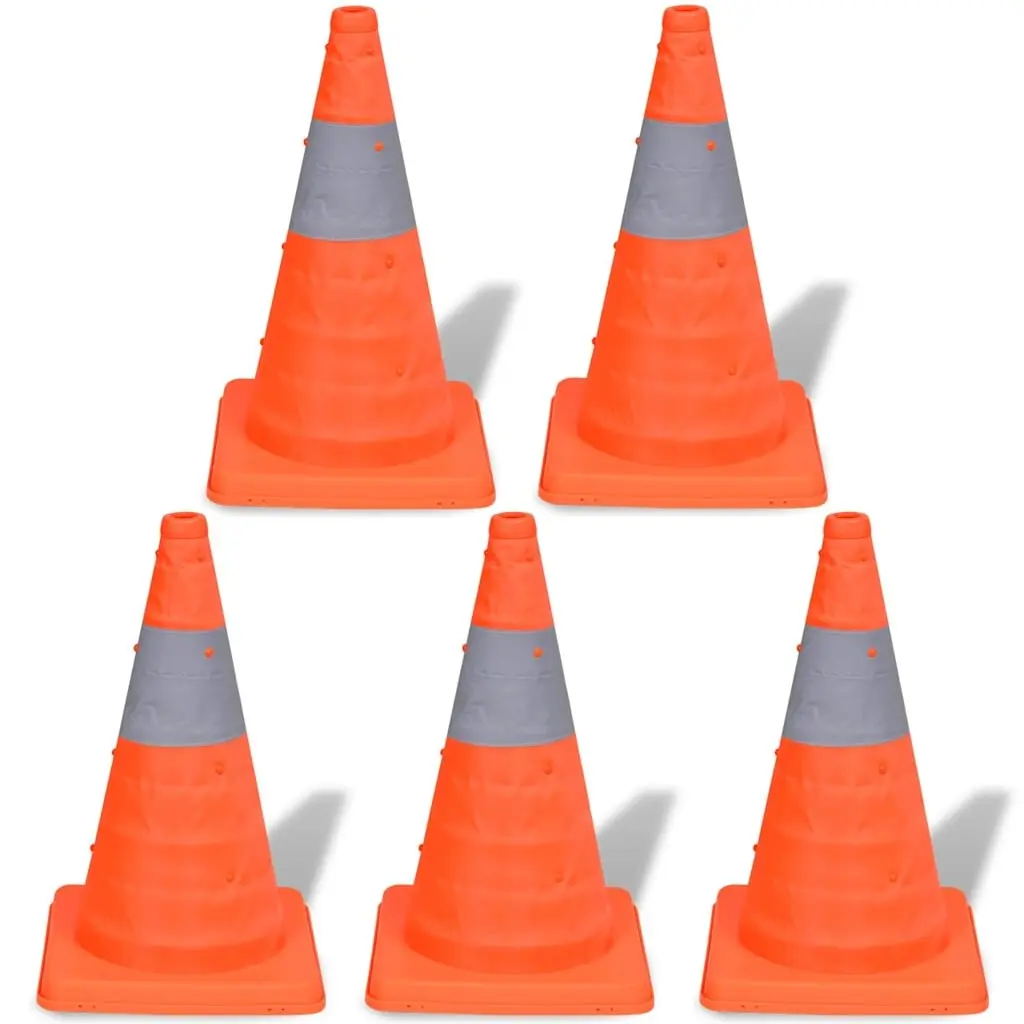 5x Pop Up Traffic Cones 42cm Collapsible Roadside Safety Cones Car Boot Kit