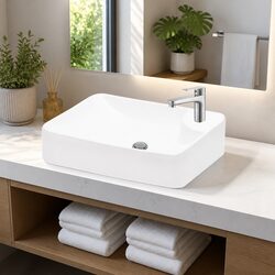 White Ceramic Sink Bowl with Modern Finish