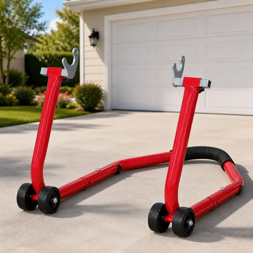 Motorcycle Rear Stand Red Adjustable for Various Swing Arm Widths