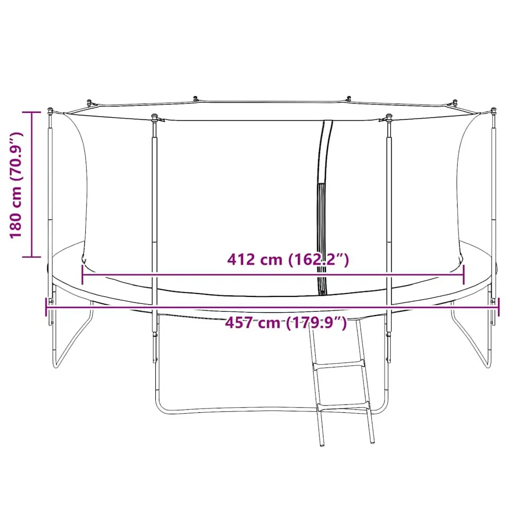 Trampoline Safety Net Black 4.57m Weatherproof Replacement Enclosure Reinforced Construction