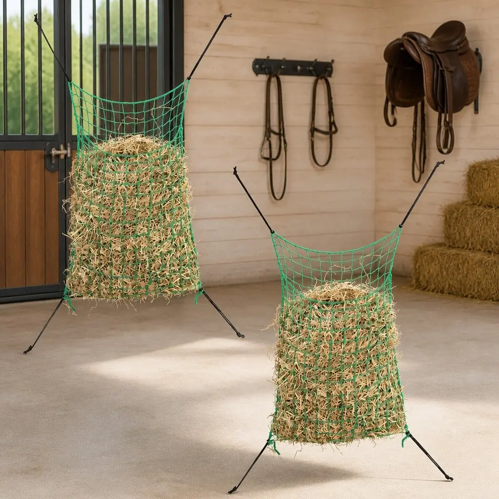 Hay Nets Green 0.9x1 m 2 Piece Rectangular PP Mesh Feeding Horse Pony Livestock