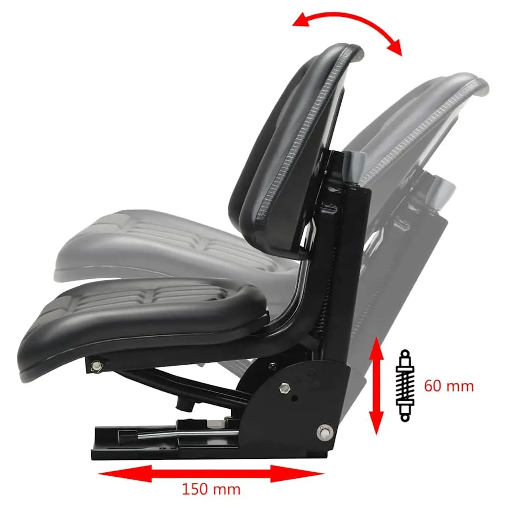 Tractor Seat Black Steel Frame Water-Resistant PVC Padded with Suspension