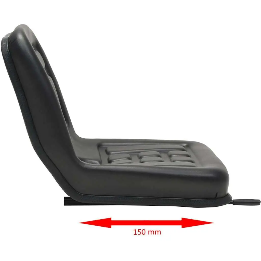 Universal Black Tractor Seat Water-Resistant Padded Backrest Steel Frame Sliding Tracks 150mm Adjustment