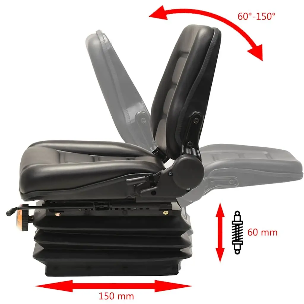 Tractor Seat Black Heavy Duty Suspension Adjustable Backrest