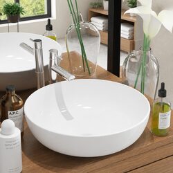 Round Ceramic Bathroom Basin White Wash Sink Bowl Countertop Vanity Fixture