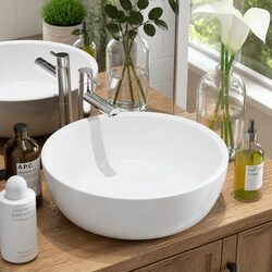 Round Ceramic Bathroom Basin White Wash Bowl Vessel Countertop Sink 42cm