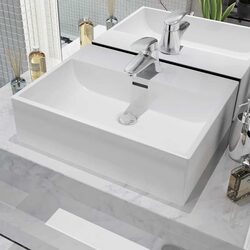 White Ceramic Bathroom Basin Sink with Faucet Hole Wall Mount 51.5x38.5x15cm