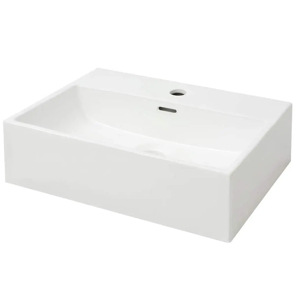 Ceramic Bathroom Sink White 51.5x38.5x15cm Glazed Surface with Overflow and Pre-drilled Faucet Hole