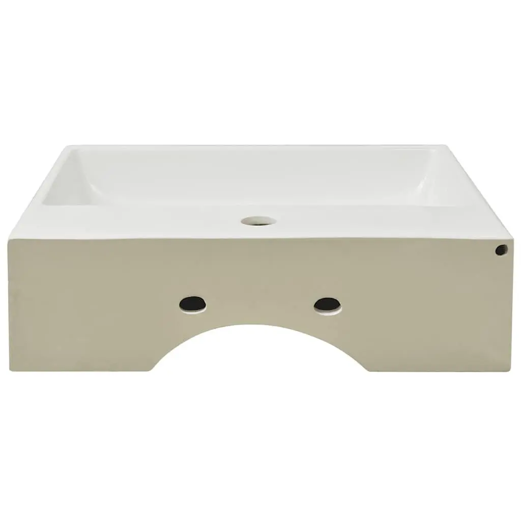 Ceramic Bathroom Sink White 51.5x38.5x15cm Glazed Surface with Overflow and Pre-drilled Faucet Hole