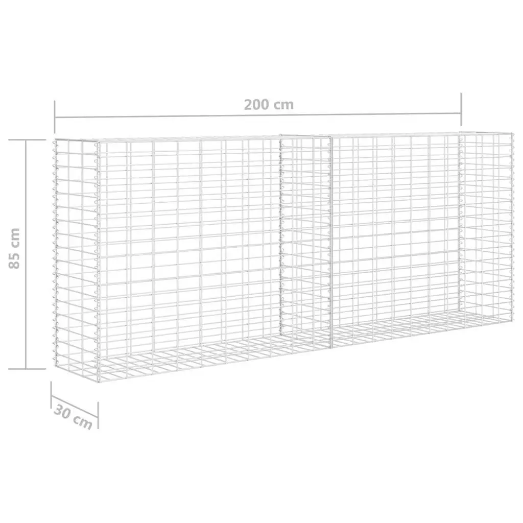 Gabion Basket Silver 85 x 30 x 200 cm Galvanised Steel Construction for Retaining Wall Garden Barrier