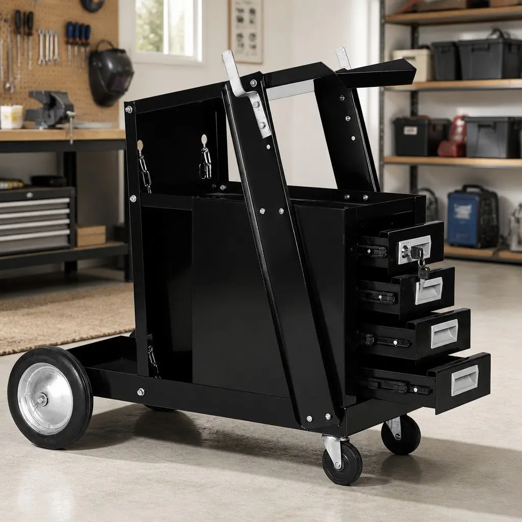 Welding Cart Black Steel 4 Drawers Mobile Trolley Tool Storage Organiser