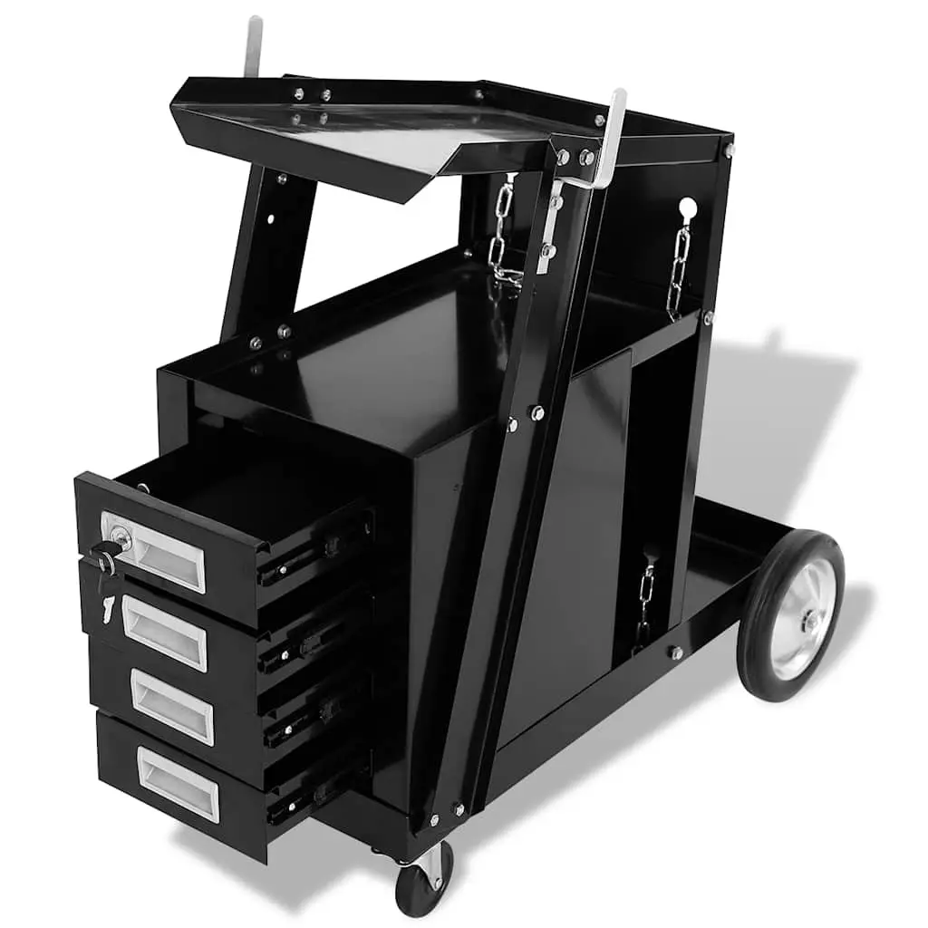 Welding Cart Black Steel 4 Drawers Mobile Trolley Tool Storage Organiser