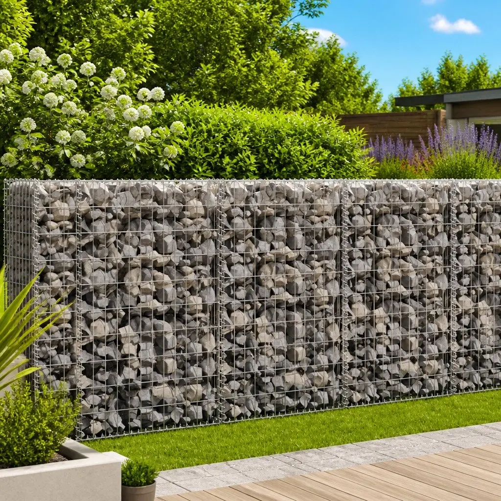 Gabion Basket Silver 200x50x100 cm Weather-resistant Galvanised Steel Mesh Retaining Wall Fence Panel