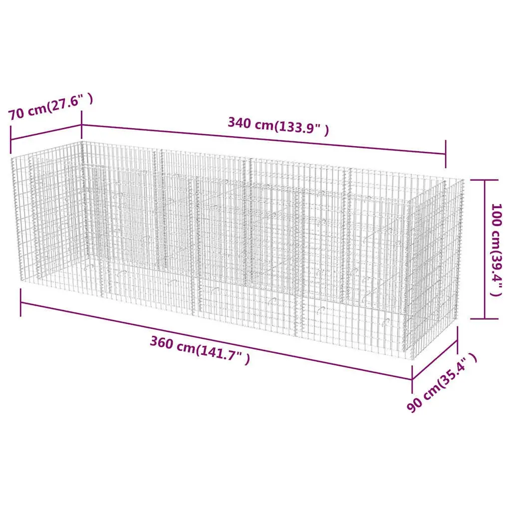 Gabion Raised Bed Garden Planter Silver 360x90x100 cm Welded Mesh Grid Construction