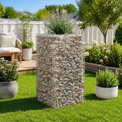 Gabion Raised Bed Garden Planter Border Silver Steel 50x50x100cm Flower Plant