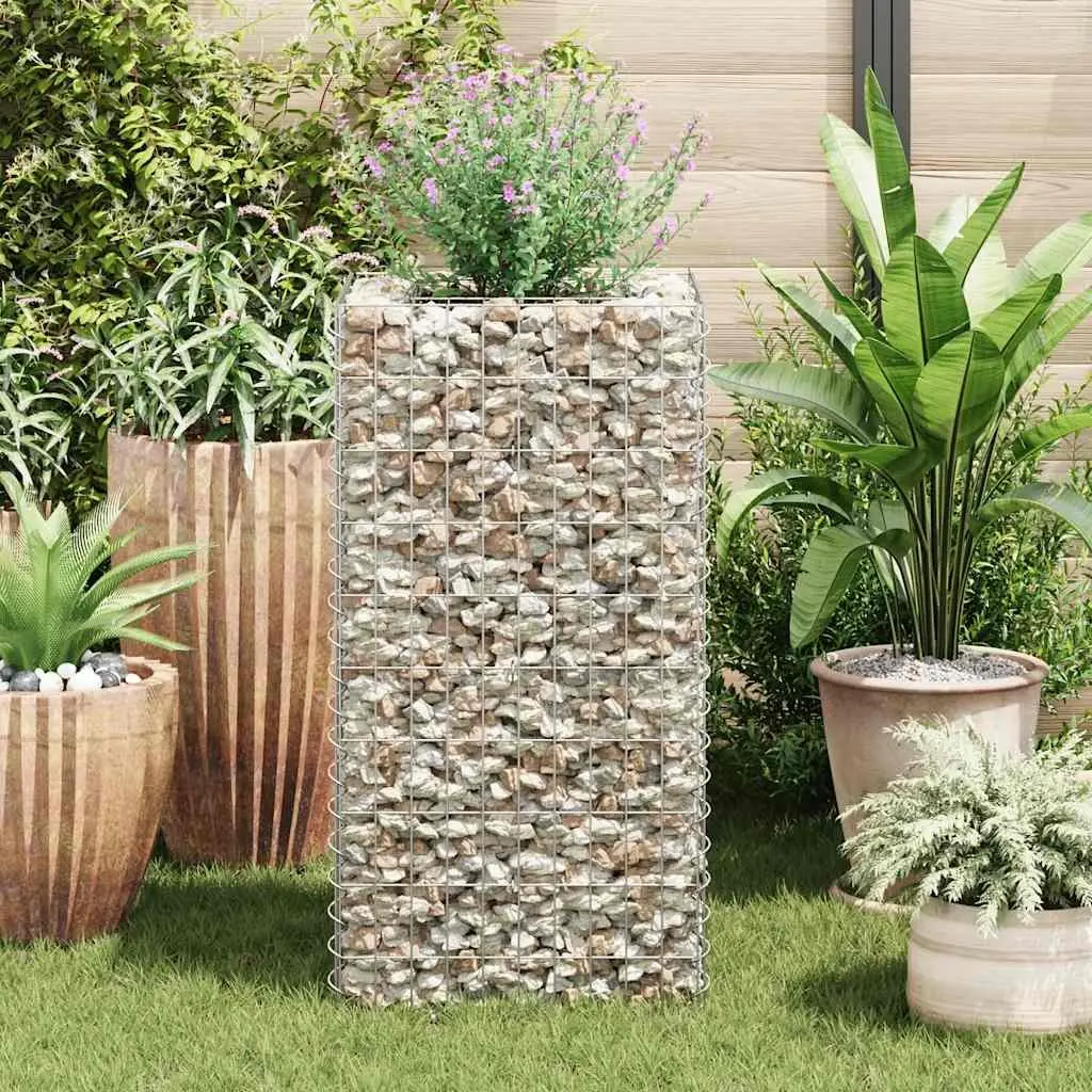 Silver Steel Gabion Planter Border 50x50x100cm Raised Bed for Garden Flowers and Plants