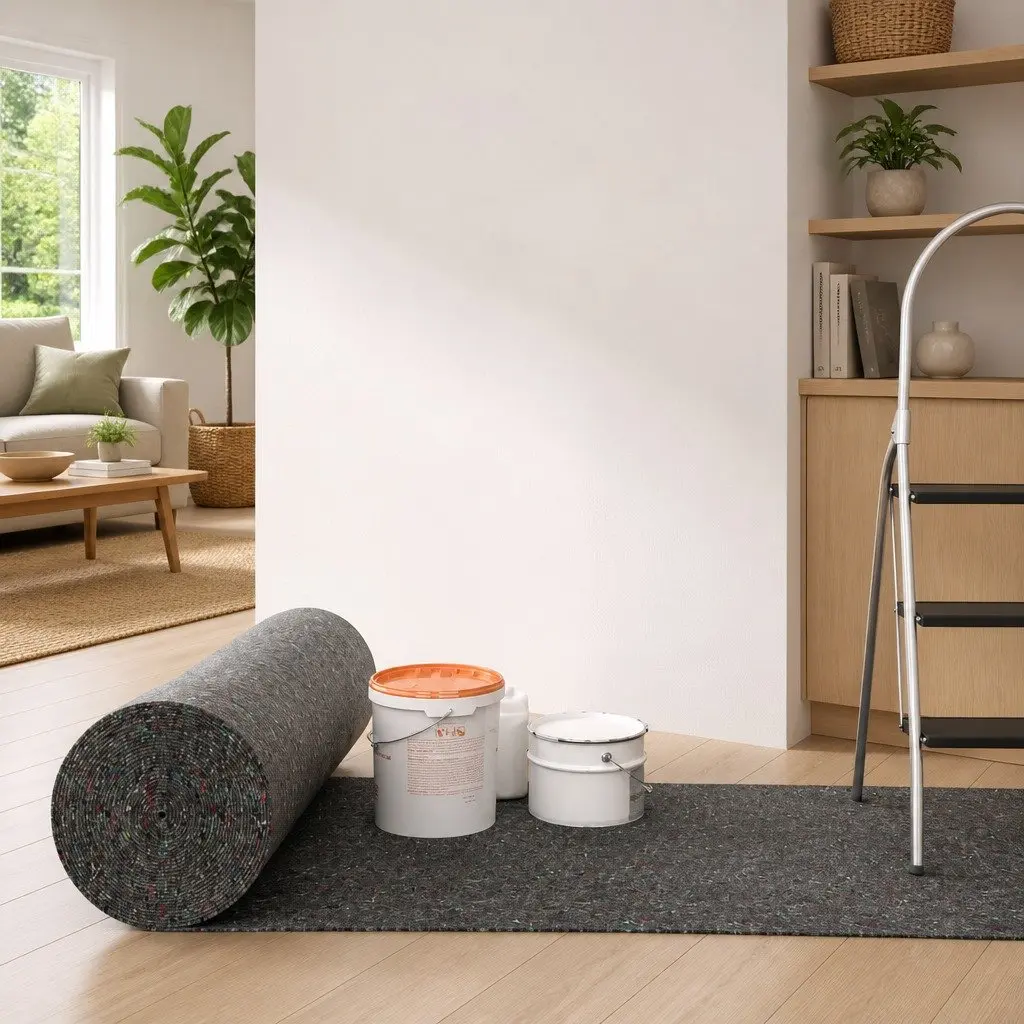 Painter Fleece Dust Sheet Grey 50m x 1m Non-slip Absorbent Floor Protection