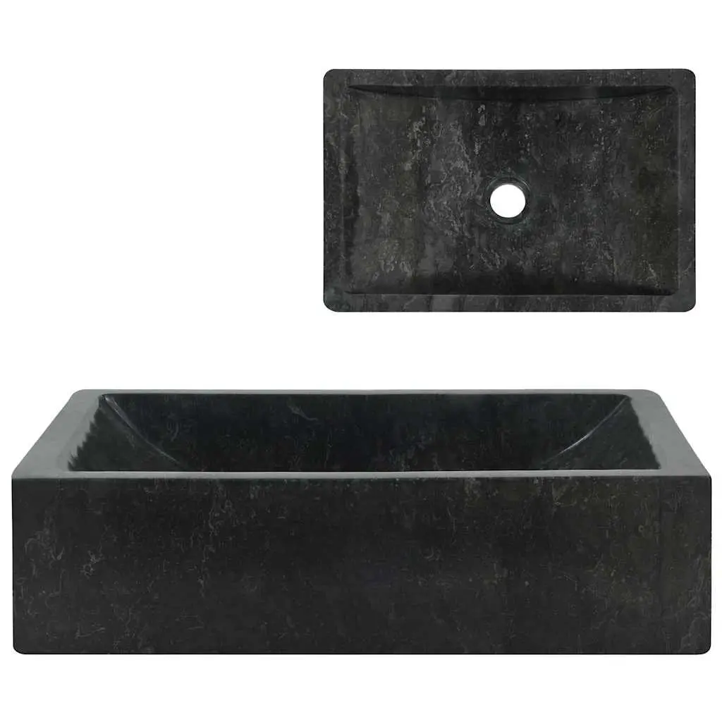 Bathroom Basin Sink 45x30x12 cm Marble River Stone Handmade Black High Gloss