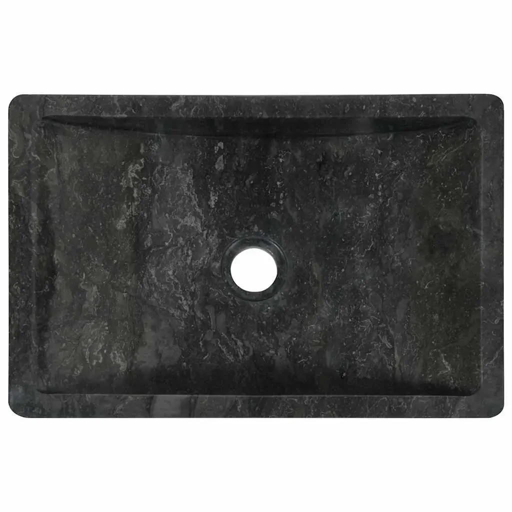 Bathroom Basin Sink 45x30x12 cm Marble River Stone Handmade Black High Gloss