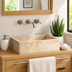 Rectangular River Stone Basin: Beauty & Function 45x30x12cm