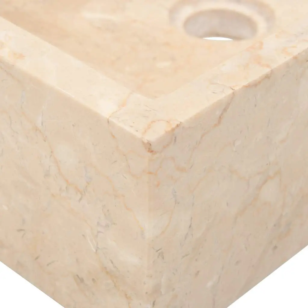 Bathroom Basin Sink Cream 45x30x12cm Rectangular Natural River Stone Handcrafted
